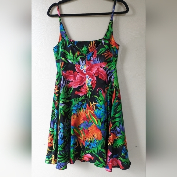 A.J. BARI Vintage 80s/90s 100% Silk Dress, Floral, Tropical, Size 10 - Picture 4 of 7